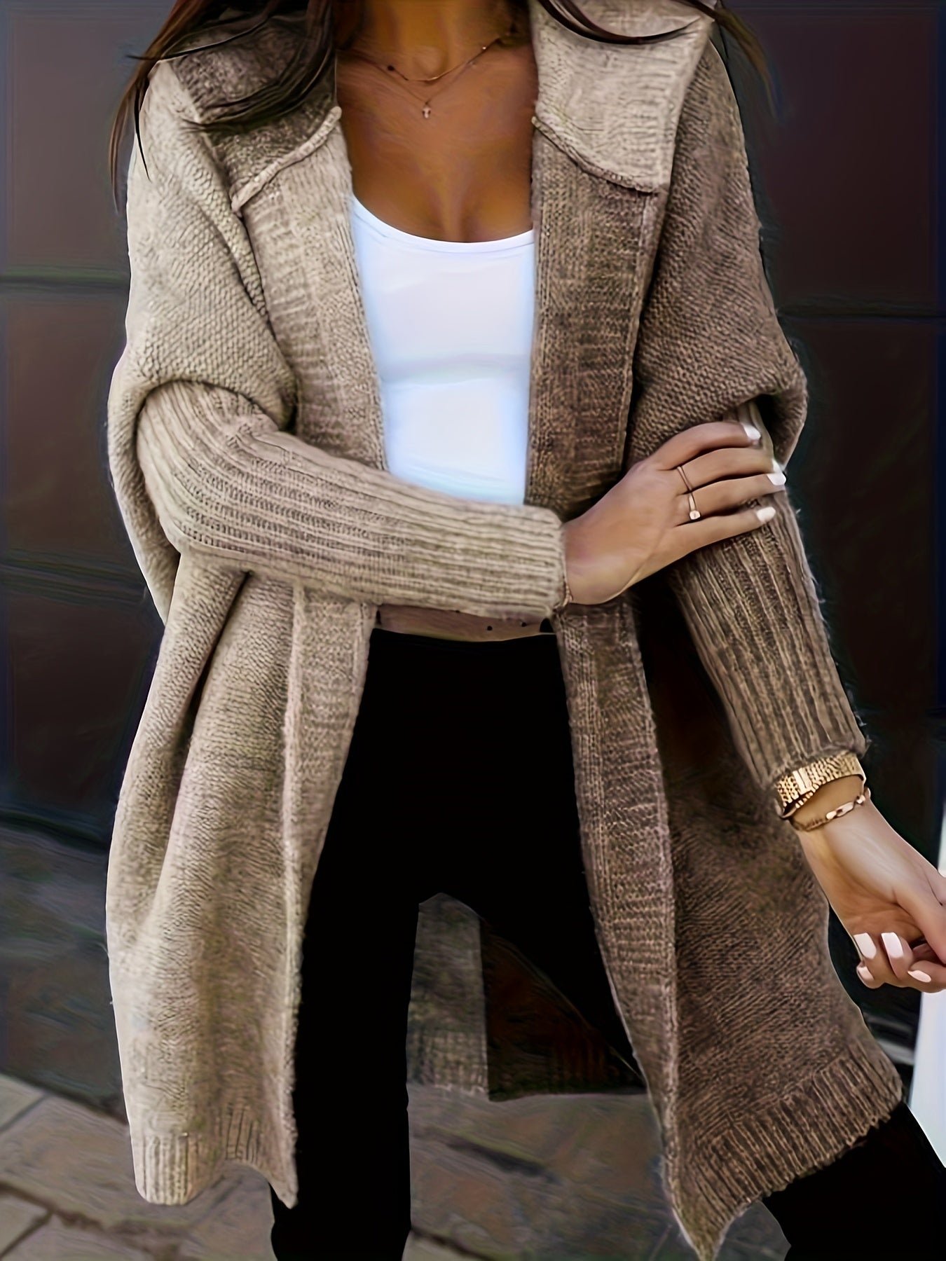 Cozy Color Block Knit Cardigan - Open Front Hooded Sweater Coat for Women - Soft, Loose Fit, Long Sleeve, Casual Style